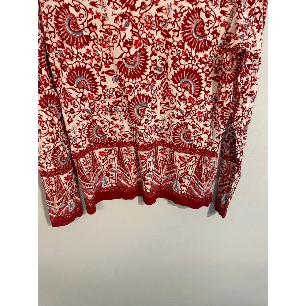 Tory Beach Floral Print Crew Neck Long Sleeve Pima Cotton Tee Size‎ Medium